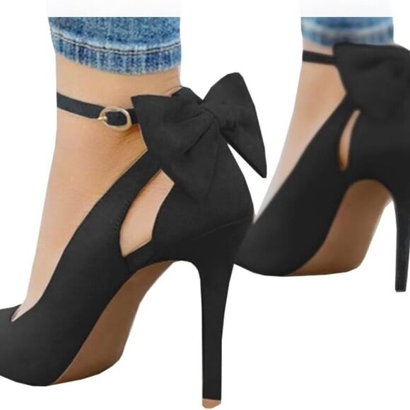 Women High Heels Faux Suede 4 Inch Stiletto Ankle Strap Wedding Dress Pumps
